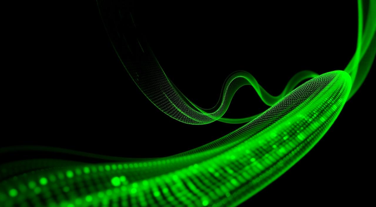 Abstract green packet stream waves
